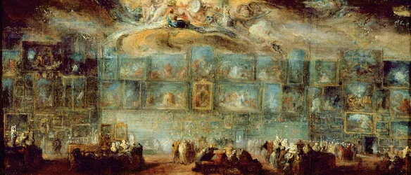 Utsikt över salongen vid Louvren, 1779 (olja på papper på duk)